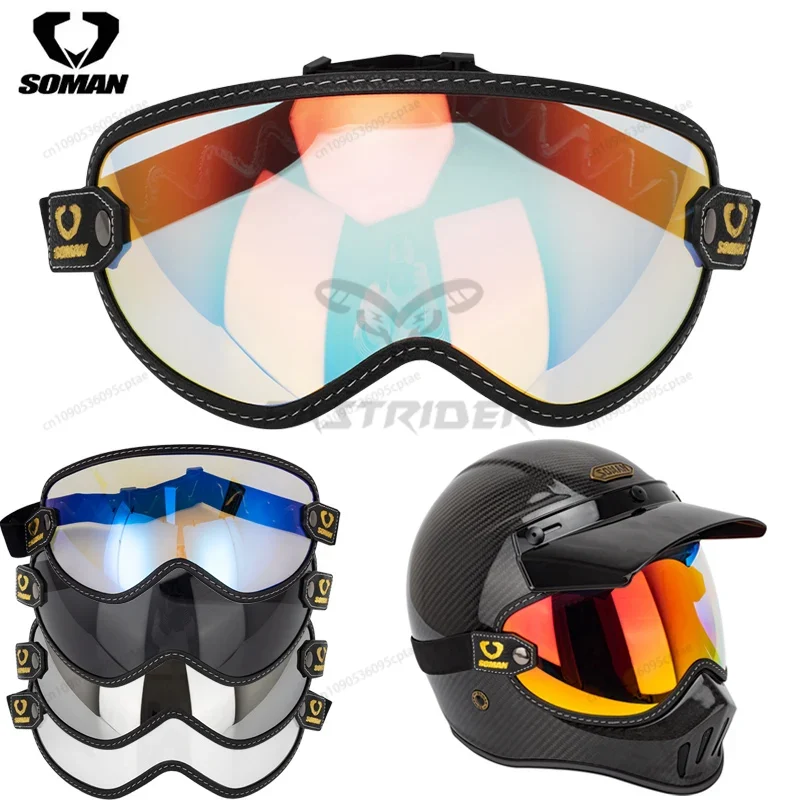 Vintage Open Face Retro Helmet - Okulary motocyklowe SOMAN w stylu vintage,